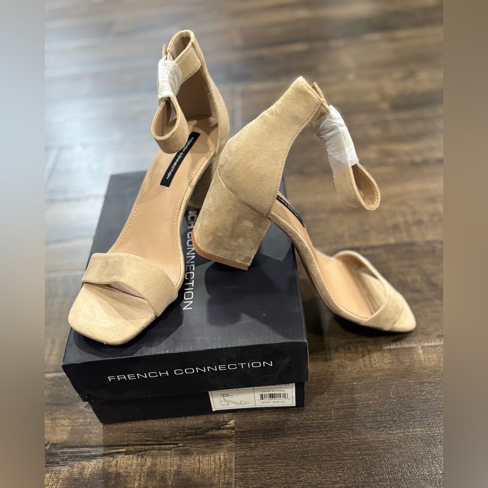 French Connection Beige Block Heel Sandals